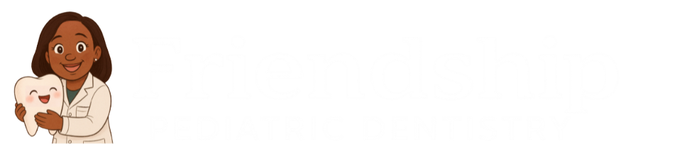 Friendship Pediatric Dentistry with animated image of Dr. Ayanna smiling holding a happy tooth